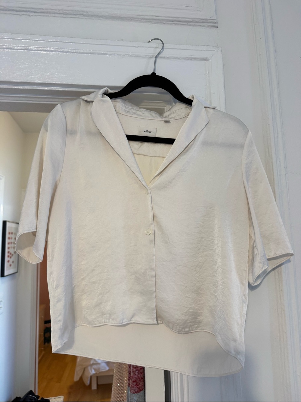 Never worn!!! Wilfred Cream Short Sleeve Satin Blouse